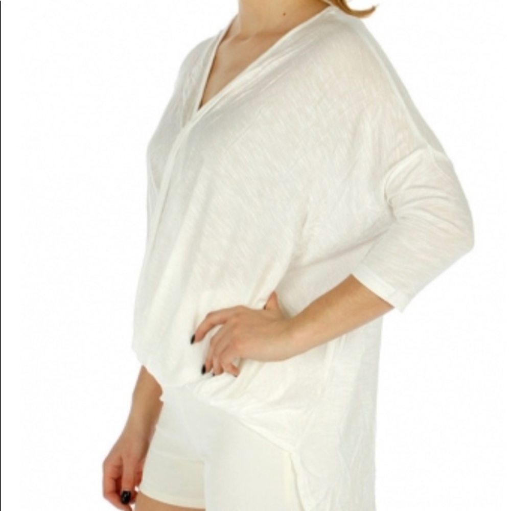 Ivory white crossed blouse hi-lo medium or large